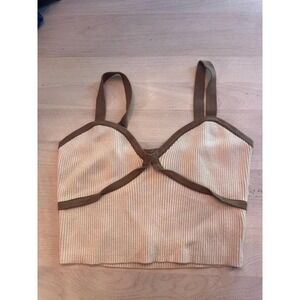 Luca + Grae Ribbed Contrast-Trim Tank Top - Beige/Chocolate